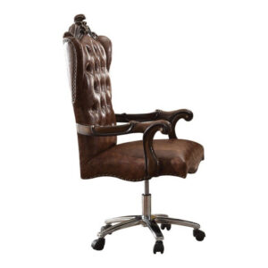 Alternative view of BM185348 Faux Leather Upholstered Wooden Executive Chair With Swivel, Cherry Oak Brown