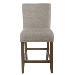 Alternative view of BM195192 - Fabric Upholstered Wooden Counter Stool with Striking Nail head Trims, Gray and Brown