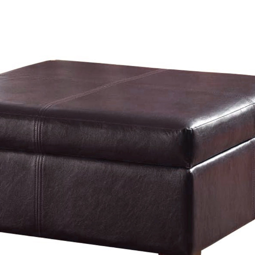 Leatherette Upholstered Wooden Ottoman With Hinged Storage, Brown, Large - BM195755 - Image 3