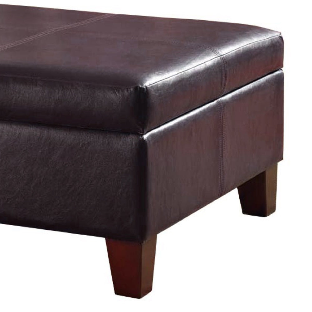 Leatherette Upholstered Wooden Ottoman With Hinged Storage, Brown, Large - BM195755 - Image 4