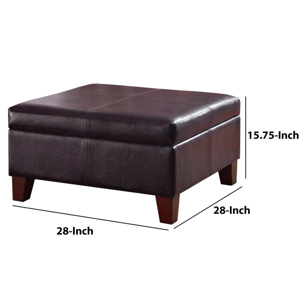Leatherette Upholstered Wooden Ottoman With Hinged Storage, Brown, Large - BM195755 - Image 5