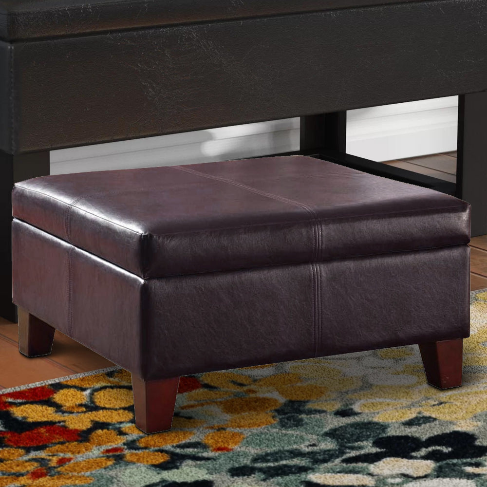 Leatherette Upholstered Wooden Ottoman With Hinged Storage, Brown, Large - BM195755 - Image 6