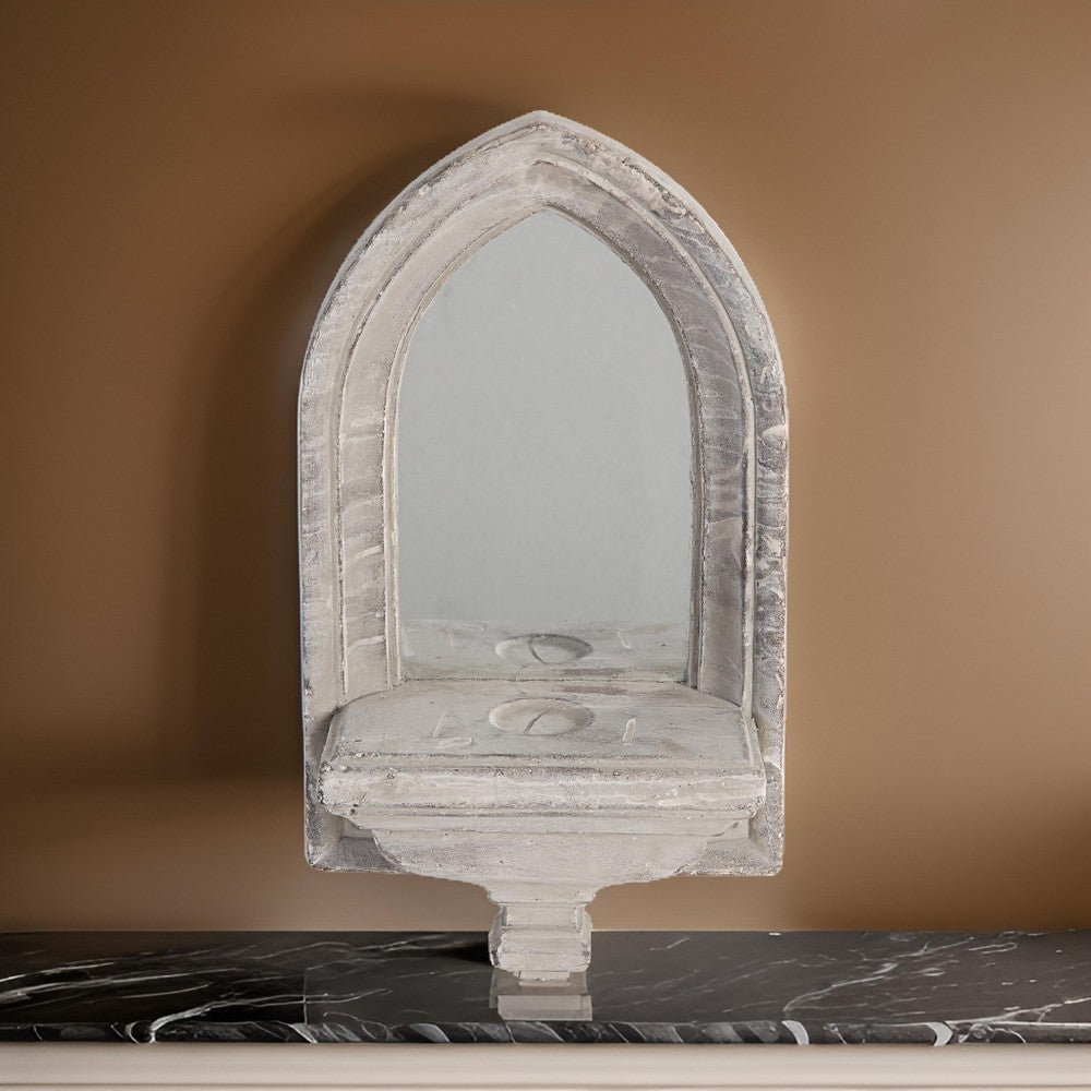 Cement Protected Decorative Wall Mirror, Washed White - BM200637 - Image 6