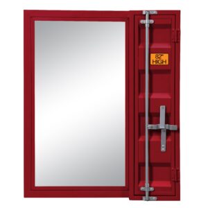 Alternative view of Industrial Style Metal Vanity Mirror with Recessed Door Storage, Red - BM204631