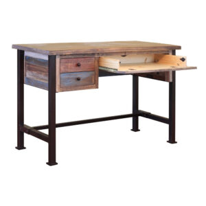 Alternative view of Fena 48 Inch 3 Drawer Office Desk, Iron Base, Multicolor Distress Pine Wood - BM306538