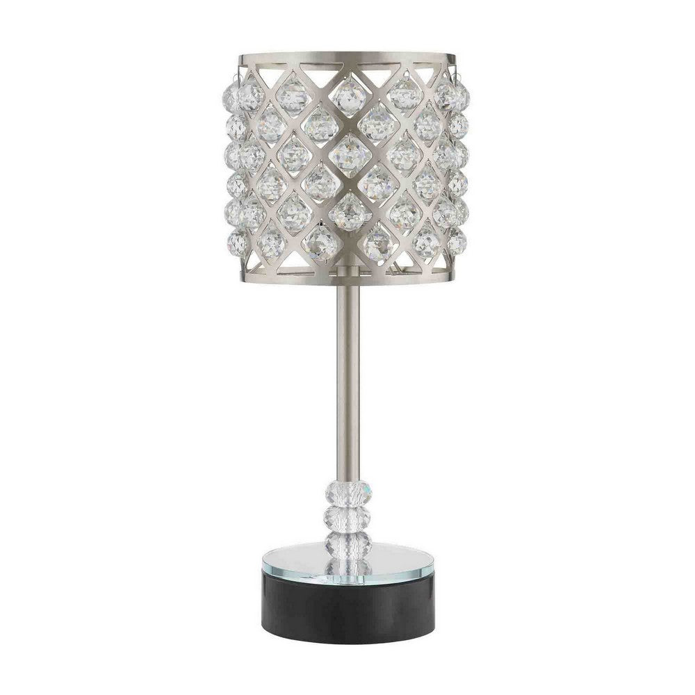 Dany 24 Inch Table Lamp with Crystal Drum Shade, Metal, Brushed Nickel - BM308917 - Image 5