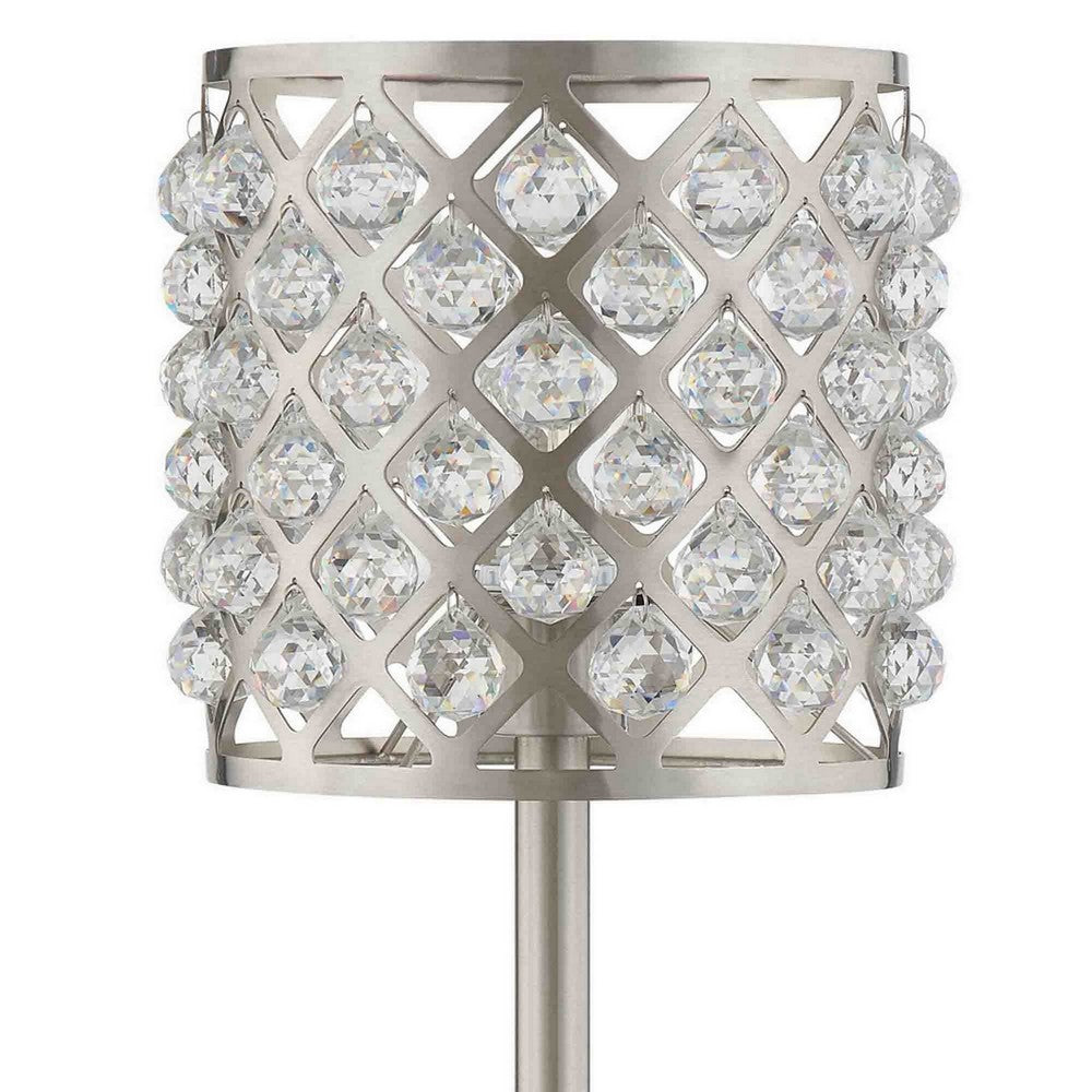 Dany 24 Inch Table Lamp with Crystal Drum Shade, Metal, Brushed Nickel - BM308917 - Image 6