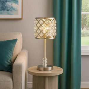 Alternative view of Dany 24 Inch Table Lamp with Crystal Drum Shade, Metal, Brushed Nickel - BM308917