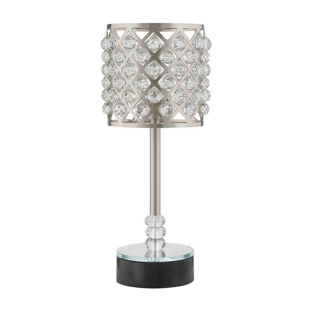 Dany 24 Inch Table Lamp with Crystal Drum Shade, Metal, Brushed Nickel - BM308917 - Image 4
