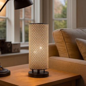 Alternative view of 16 Inch Table Lamp, Crystal Cylinder Shade, Metal Mesh, Antique Bronze - BM308934