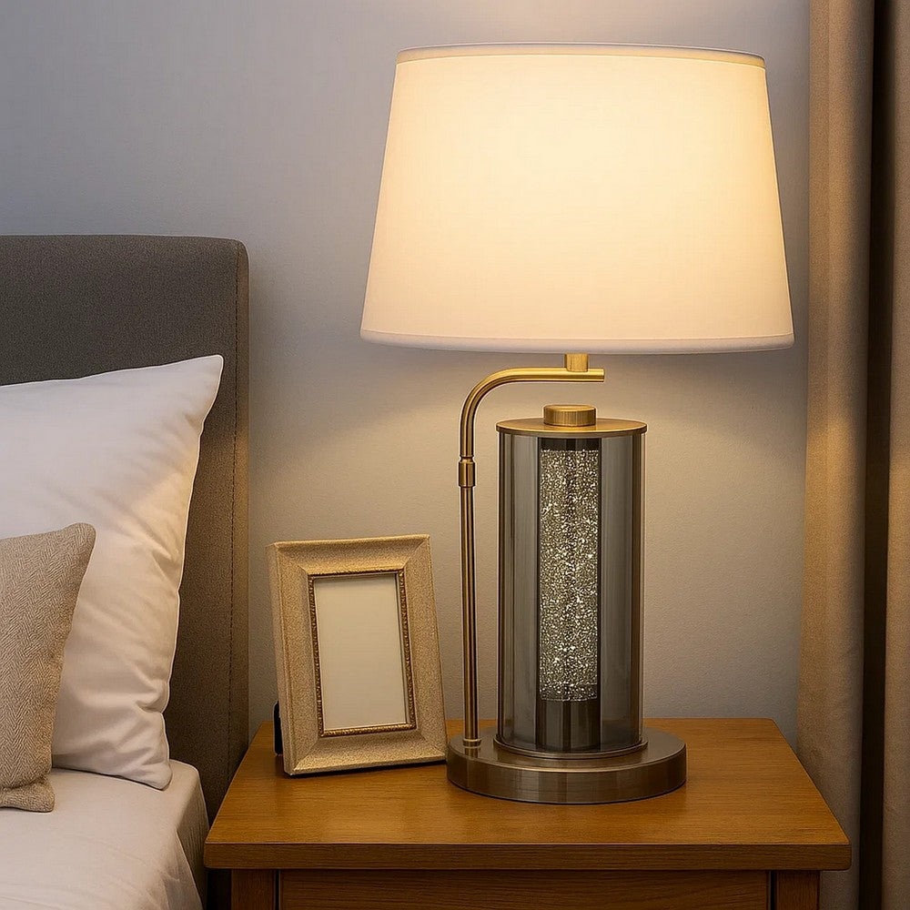 29 Inch Table Lamp with LED Night Light Stand, Glass, Antique Brass - BM308959 - Image 3