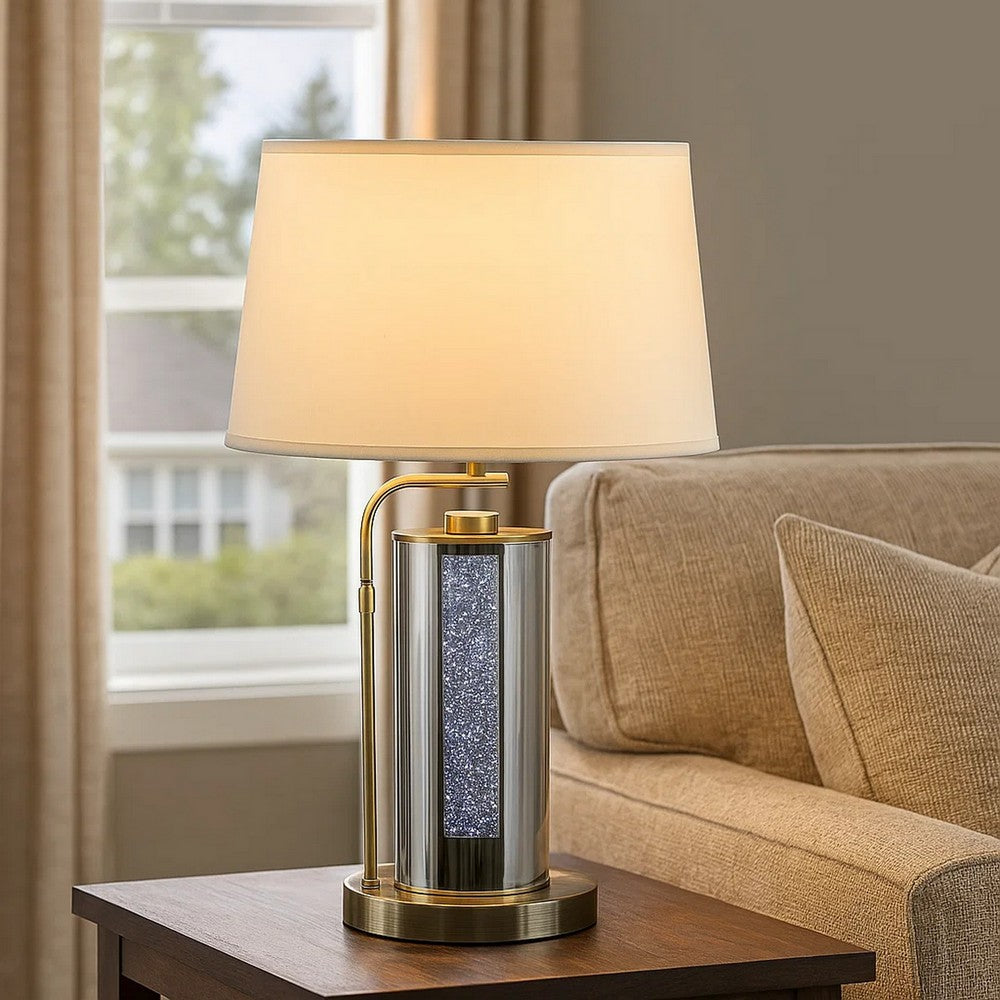 29 Inch Table Lamp with LED Night Light Stand, Glass, Antique Brass - BM308959 - Image 2