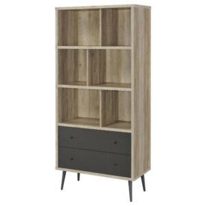 Alternative view of 70 Inch Bookcase, 3 Shelves, Vertical Dividers, 2 Drawers, Brown, Gray - BM309269