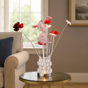 Alternative view of Accent Table Lamp, LED, Red Roses, Crystal Square Vase, Chrome 21 Inch -BM324415