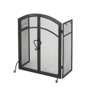 Alternative view of Tri Fold Fireplace Screen with 4 pcs Tool Set, Fine Mesh, Black Doors -BM325004