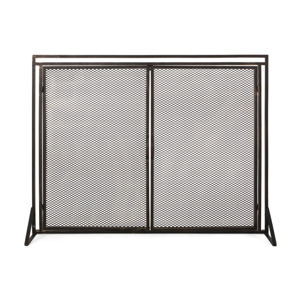 31x40 Fireplace Screen, 2 Door Diamond Mesh Design, Black Bronze Iron -BM325082 - Image 2