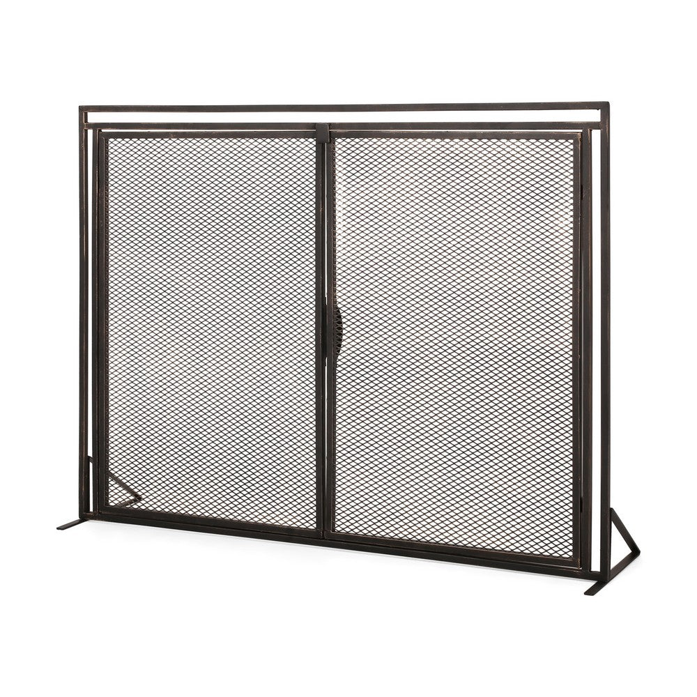 31x40 Fireplace Screen, 2 Door Diamond Mesh Design, Black Bronze Iron -BM325082 - Image 4