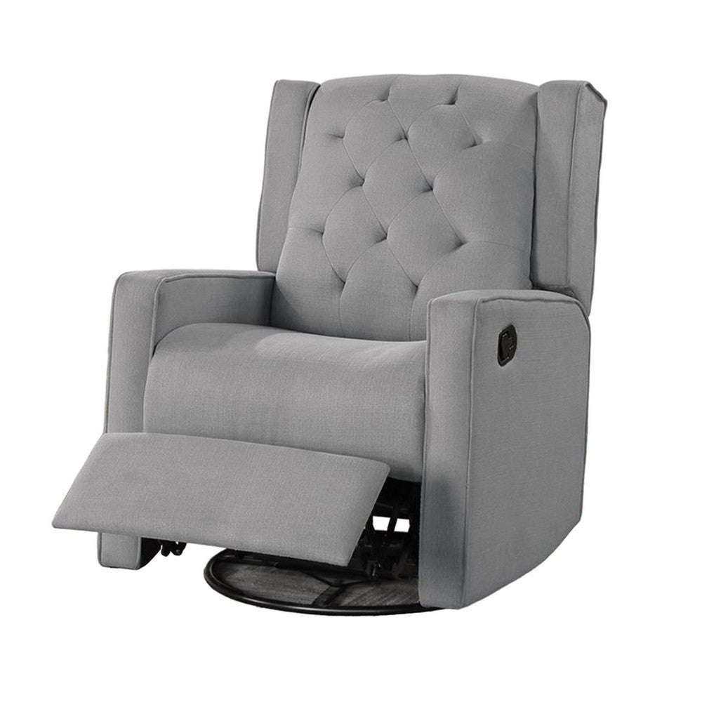 Manie Swivel Glider Manual Recliner, Solid Wood, Classic Gray Burlap -BM326058 - Image 2