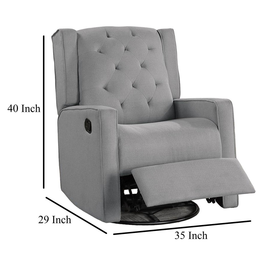 Manie Swivel Glider Manual Recliner, Solid Wood, Classic Gray Burlap -BM326058 - Image 5