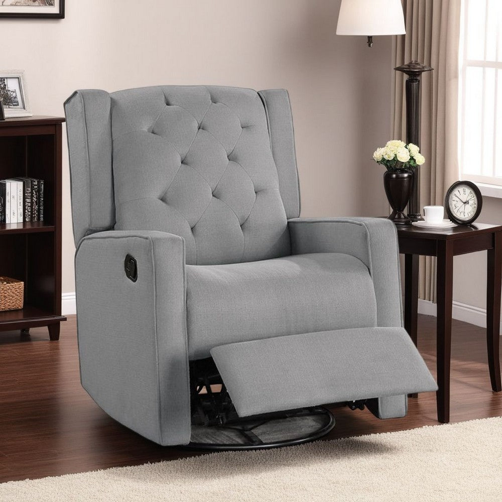Manie Swivel Glider Manual Recliner, Solid Wood, Classic Gray Burlap -BM326058 - Image 6