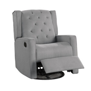 Manie Swivel Glider Manual Recliner, Solid Wood, Classic Gray Burlap -BM326058