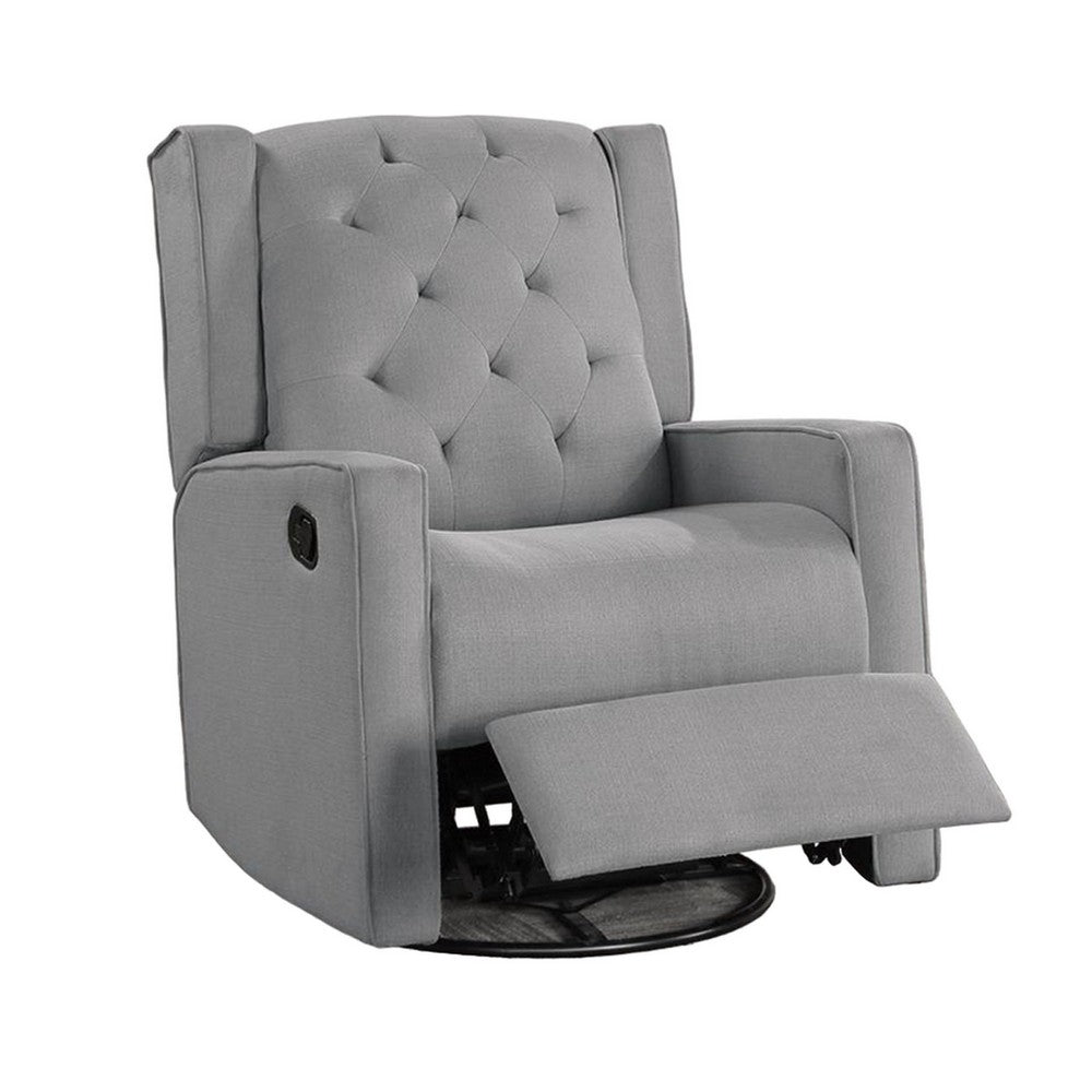 Manie Swivel Glider Manual Recliner, Solid Wood, Classic Gray Burlap -BM326058