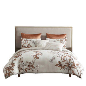 Alternative view of Jenya 5pc King Size Comforter Set, Spice Orange Floral Print, White -BM326688