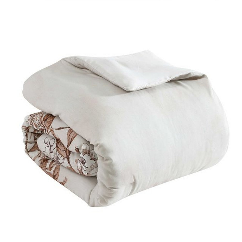 Jenya 5pc King Size Comforter Set, Spice Orange Floral Print, White -BM326688 - Image 4