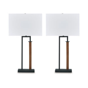 Alternative view of Table Lamp Set of 2, Curved Wired Bronze Base, White Fabric Shade -BM327802