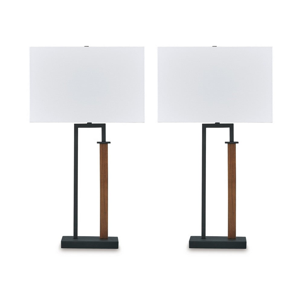 Table Lamp Set of 2, Curved Wired Bronze Base, White Fabric Shade -BM327802 - Image 2