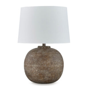 Alternative view of Vesy Table Lamp, Brown Abstract Impressions, 25 Inch Round Metal Base -BM327810