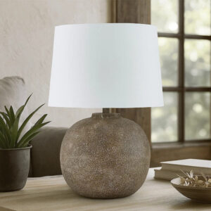Vesy Table Lamp, Brown Abstract Impressions, 25 Inch Round Metal Base -BM327810