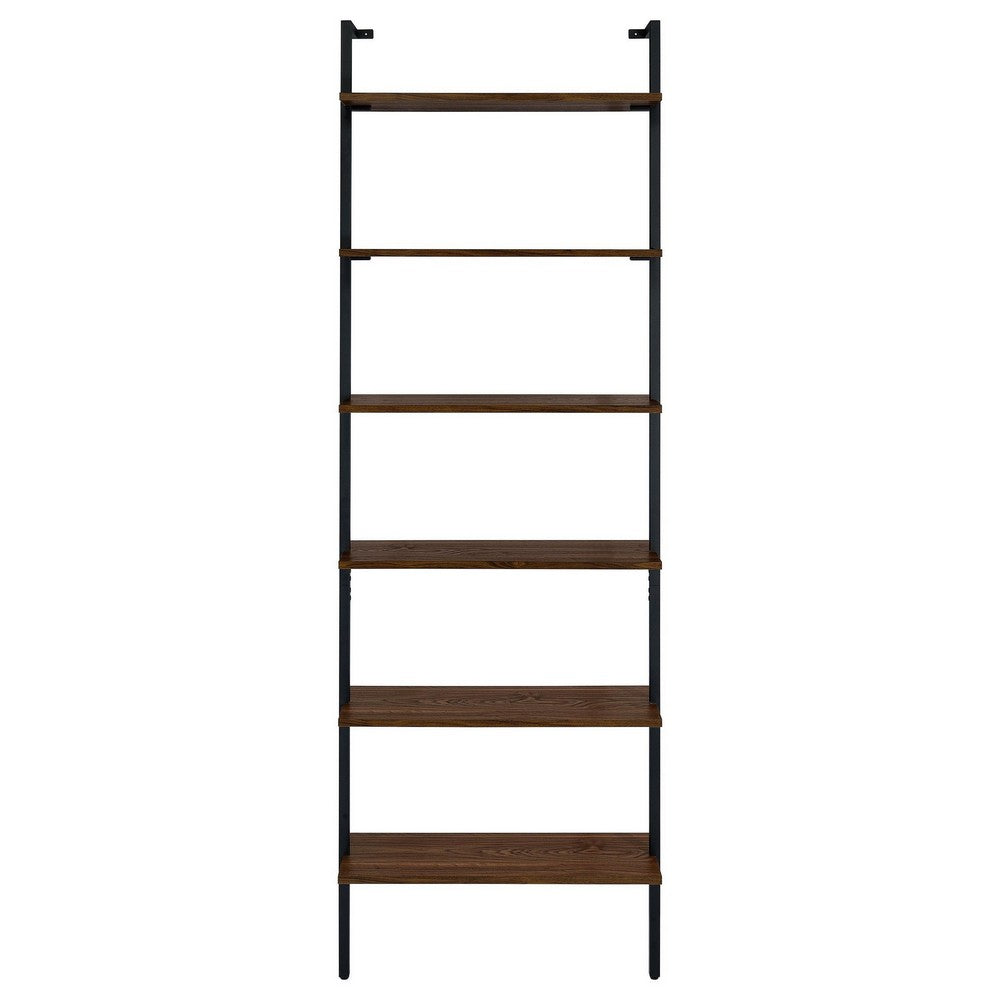 Wens Wall Mounted Bookcase Unit, 6 Open Shelves, Black Metal, Brown -BM329109 - Image 3