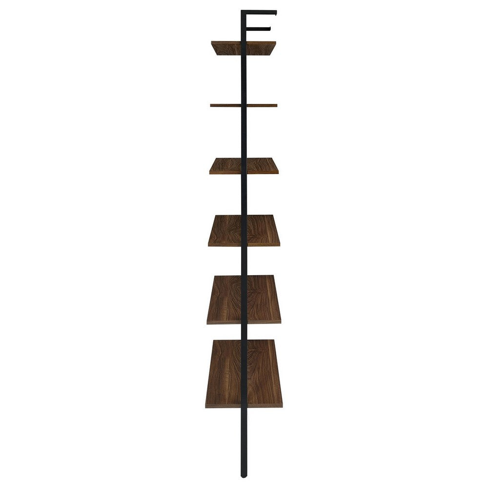 Wens Wall Mounted Bookcase Unit, 6 Open Shelves, Black Metal, Brown -BM329109 - Image 5