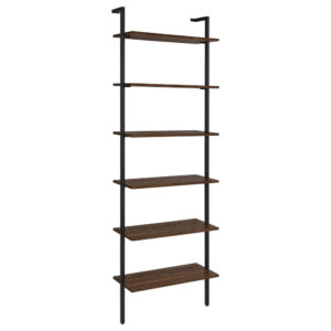 Alternative view of Wens Wall Mounted Bookcase Unit, 6 Open Shelves, Black Metal, Brown -BM329109