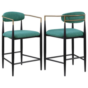 Alternative view of Tiara Counter Height Chair Set of 2, Teal Green, Black Metal 25 Inch -BM329689