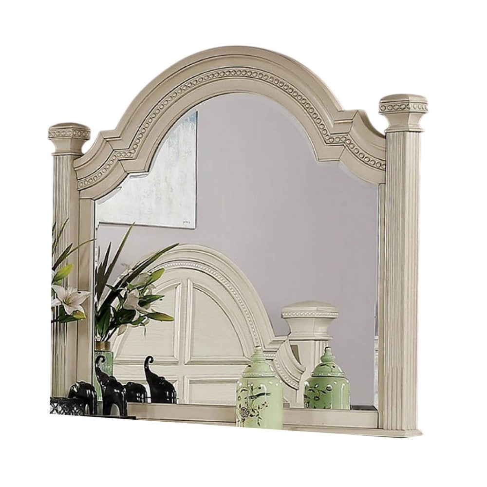 Pamy Dresser Mirror, Reeded Posts, 49 Inch Antique White Bell Frame -BM332632 - Image 3