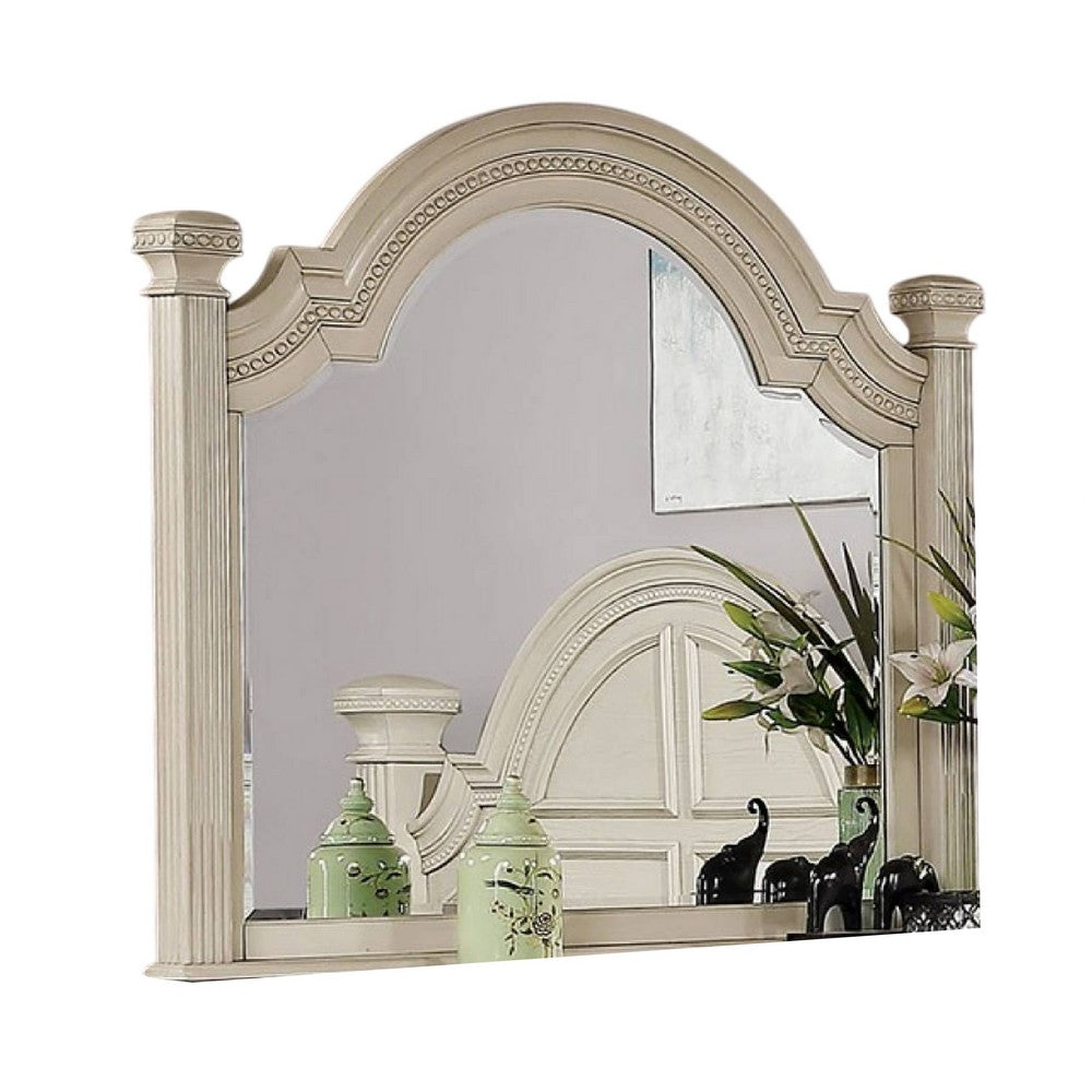 Pamy Dresser Mirror, Reeded Posts, 49 Inch Antique White Bell Frame -BM332632 - Image 2