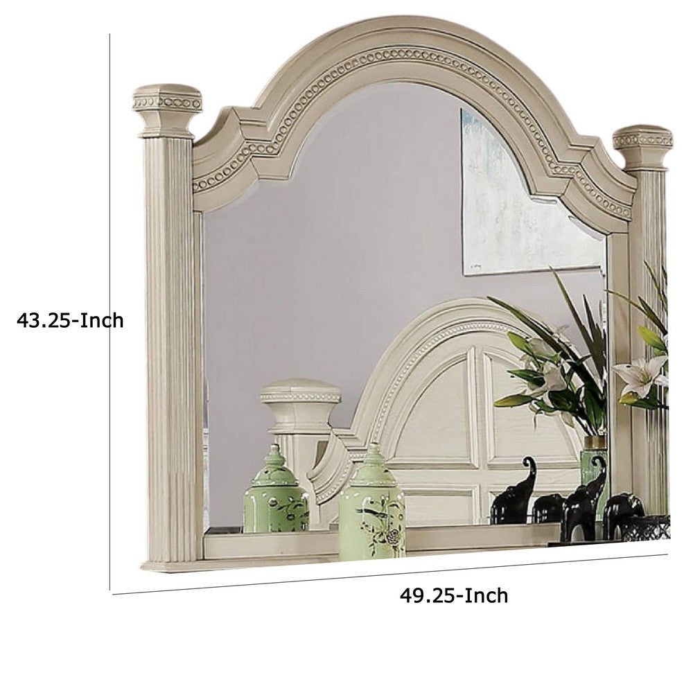 Pamy Dresser Mirror, Reeded Posts, 49 Inch Antique White Bell Frame -BM332632 - Image 6