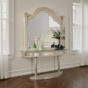 Pamy Dresser Mirror, Reeded Posts, 49 Inch Antique White Bell Frame -BM332632