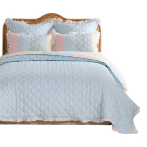 Alternative view of Tisy 2pc Twin Size Quilt Set, Cotton, Polyester, Pastel Color Stripes -BM333421