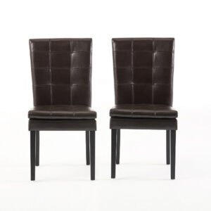 Brenda Dining Chair Set of 2, Chocolate Brown Tufted Faux Leather -BM335449