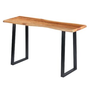 Alternative view of Industrial Wooden Live Edge Desk with Metal Sled Leg Support, Brown and Black,By The Urban Port - UPT-195122
