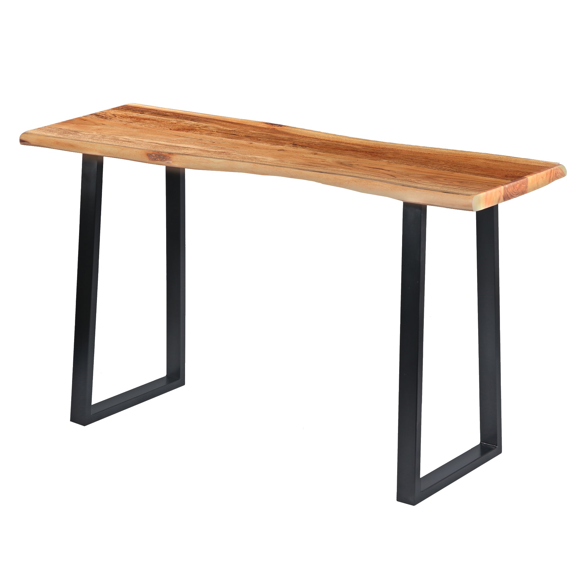 Industrial Wooden Live Edge Desk with Metal Sled Leg Support, Brown and Black,By The Urban Port - UPT-195122 - Image 2