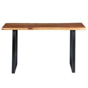 Industrial Wooden Live Edge Desk with Metal Sled Leg Support, Brown and Black,By The Urban Port - UPT-195122