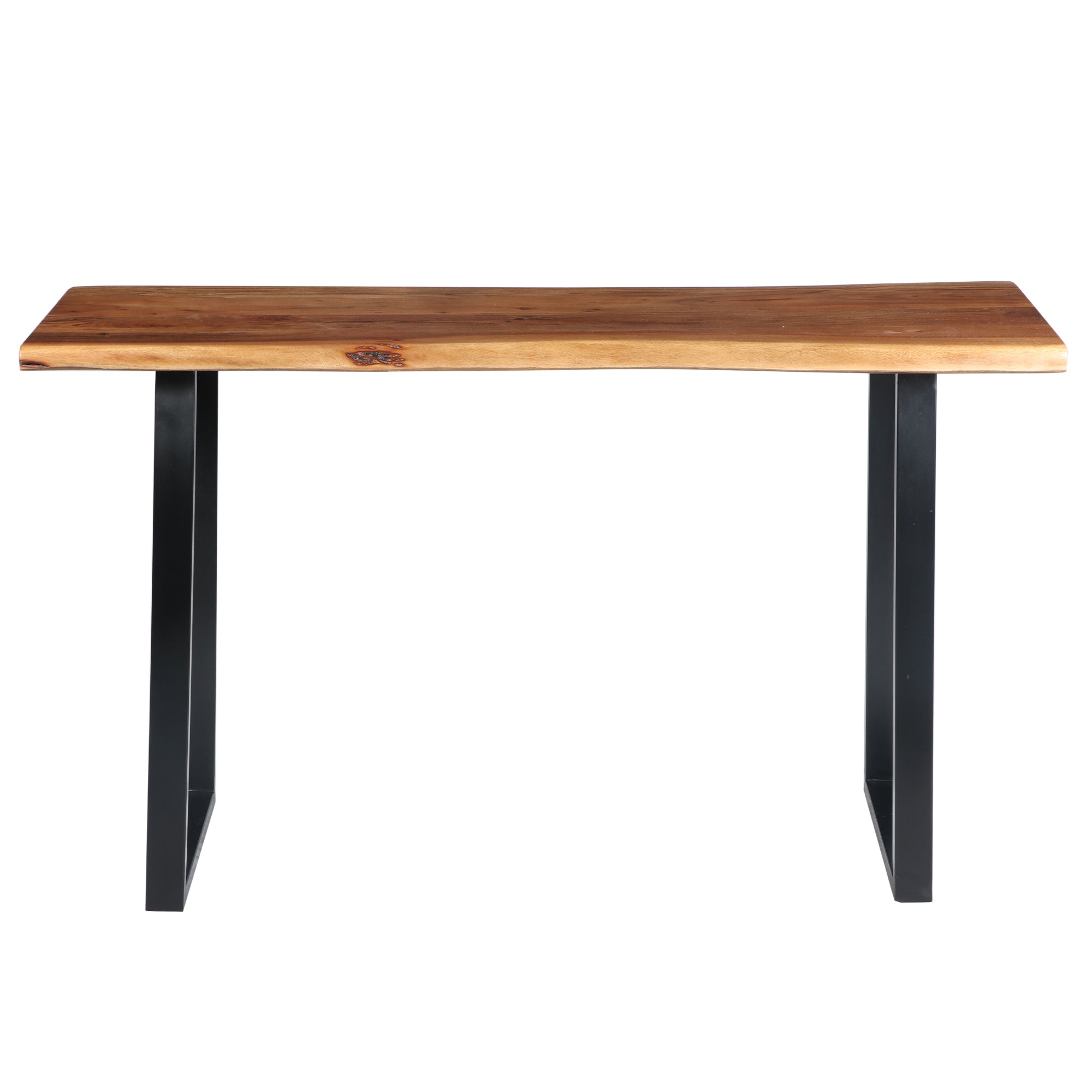 Industrial Wooden Live Edge Desk with Metal Sled Leg Support, Brown and Black,By The Urban Port - UPT-195122