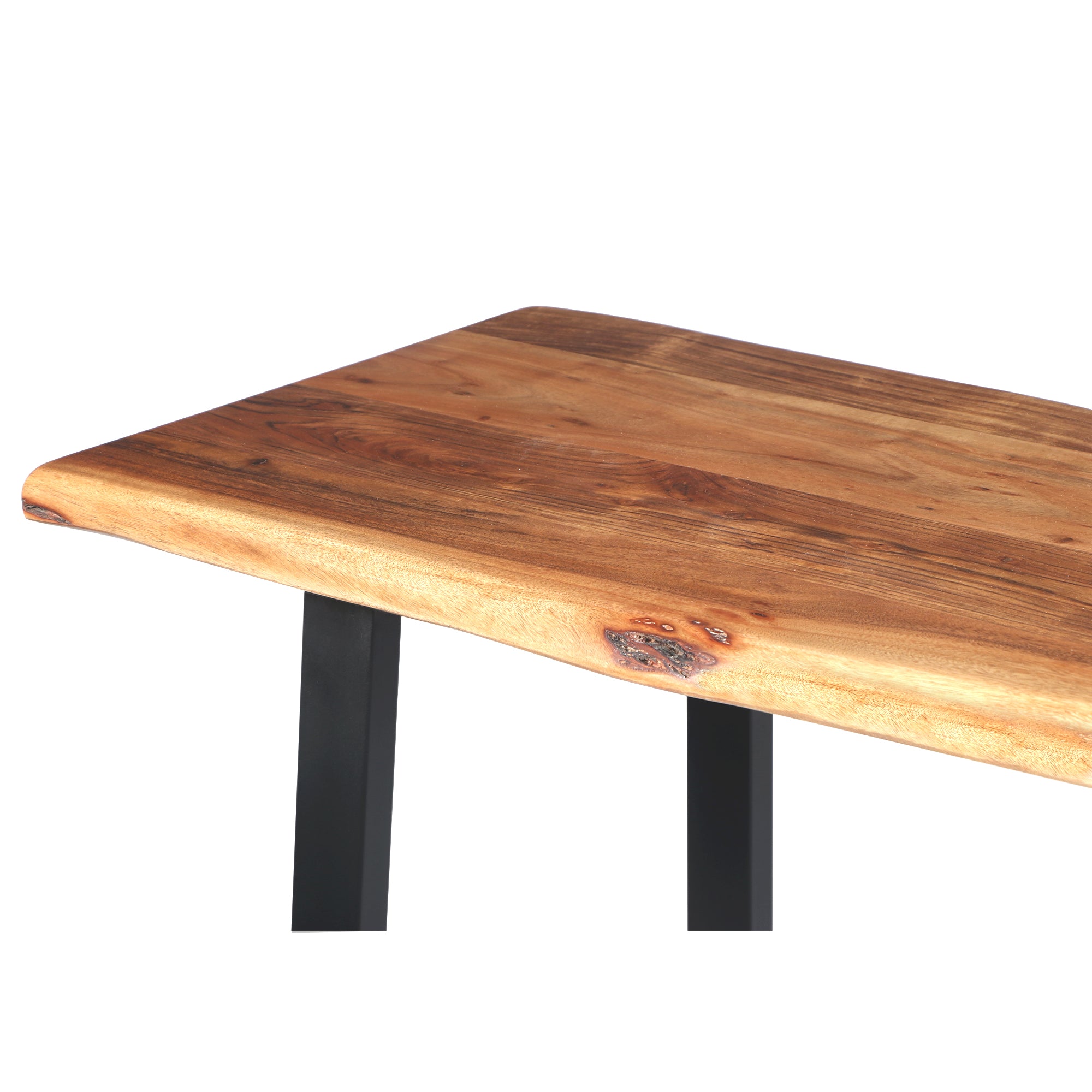 Industrial Wooden Live Edge Desk with Metal Sled Leg Support, Brown and Black,By The Urban Port - UPT-195122 - Image 6