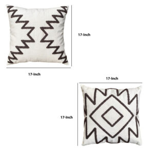 Alternative view of 17 x 17 Inch Square Cotton Accent Throw Pillows, Geometric Aztec Embroidery, Set of 2, White, Gray - UPT-272776