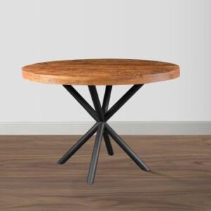 Alternative view of 48 Inch Handcrafted Dining Table, Solid Mango Wood Round Top with Iron Crisscrossed Legs, Natural Brown and Black - UPT-273762