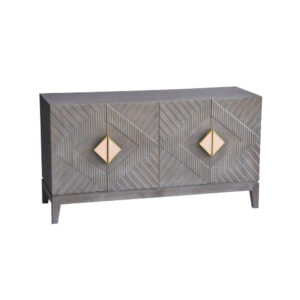 Alternative view of Abiel 55 Inch Mango Wood Sideboard Buffet Cabinet Console, 4 Doors, Inner Shelf, Ornate Diamond Carving, Gray - UPT-276807